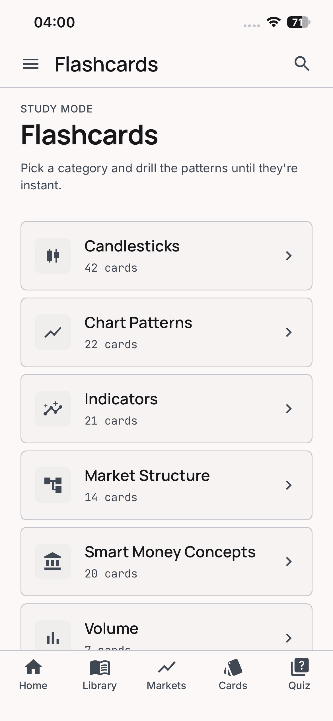 ChartBuddy flashcards study mode
