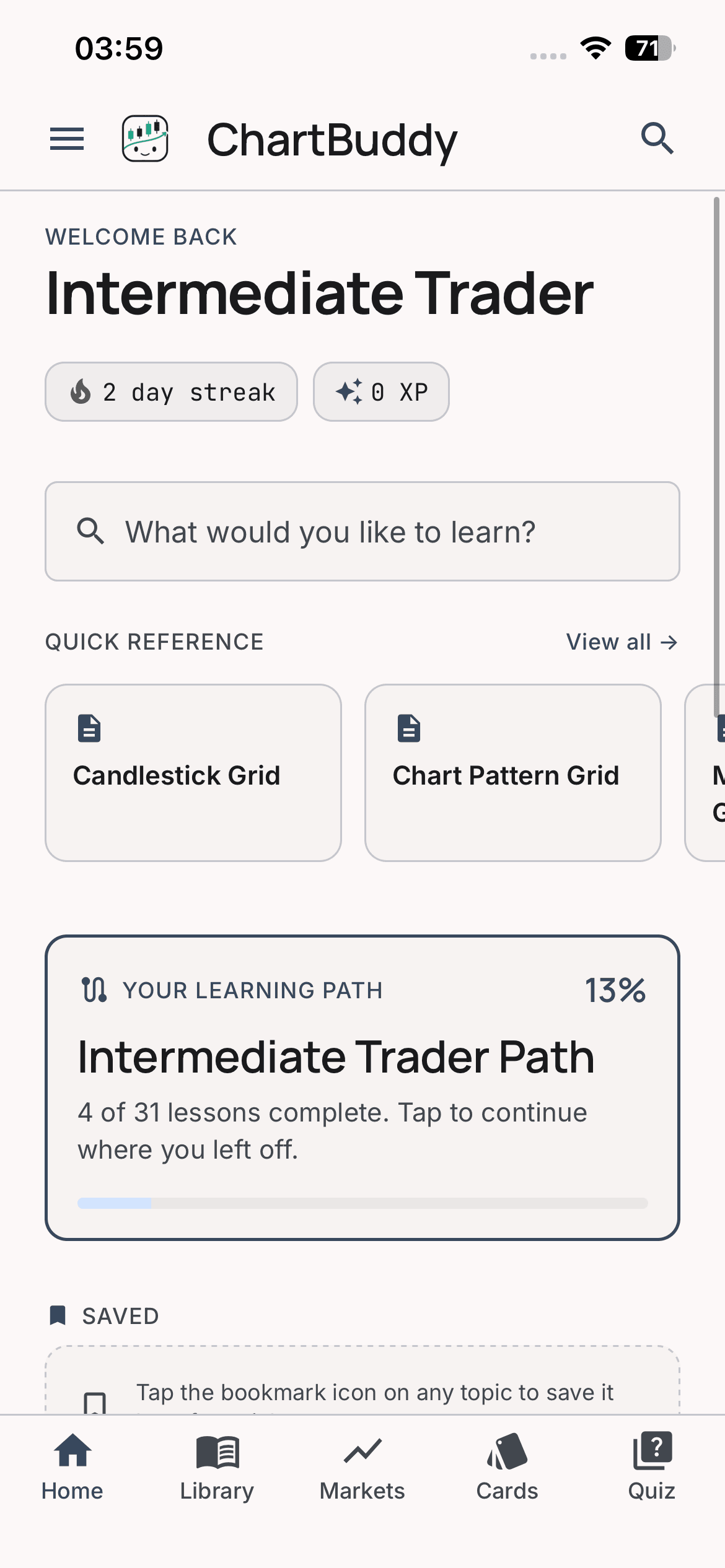 ChartBuddy guided learning path and progress